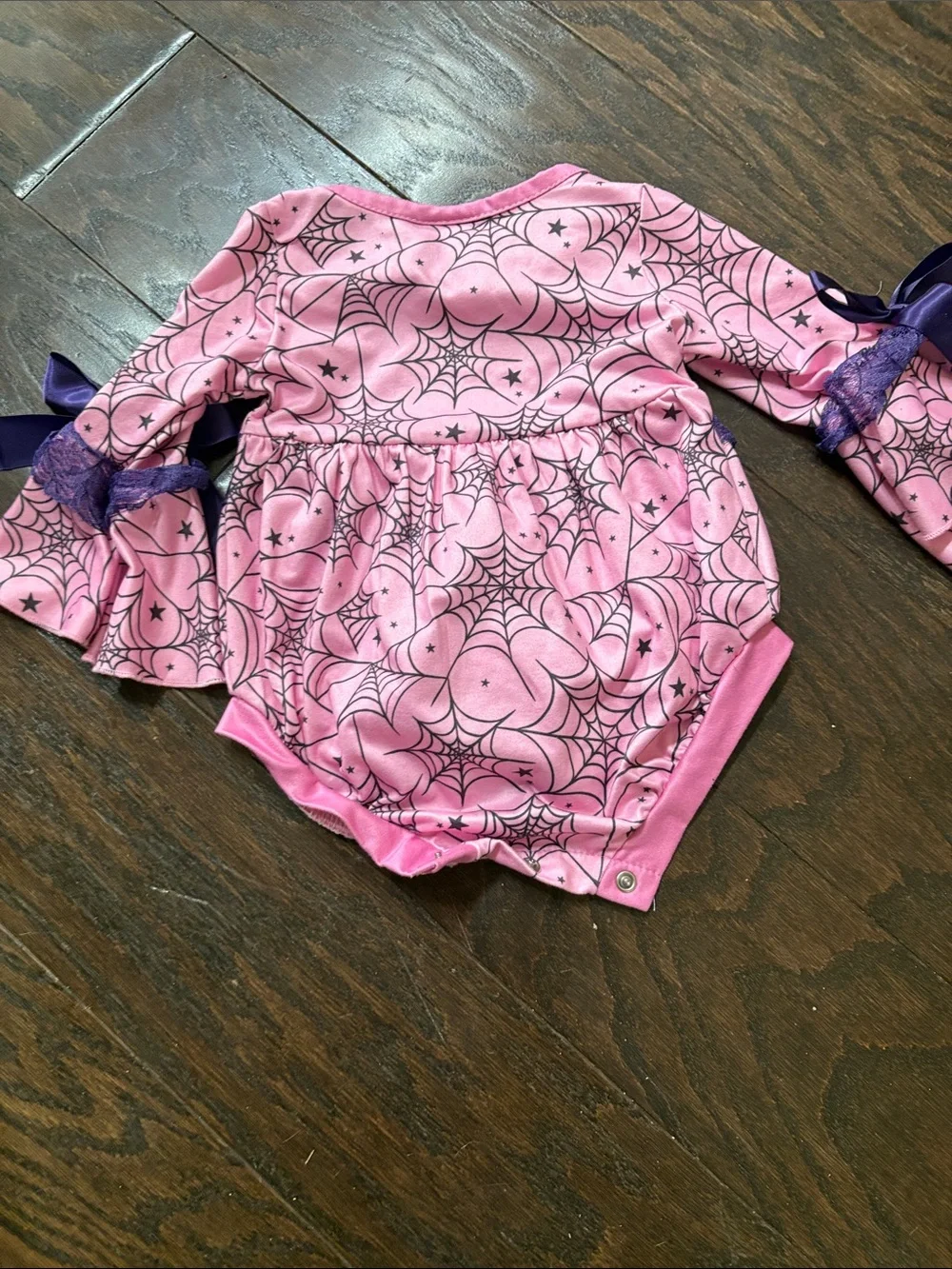 Pink Spiderweb Lace Trim Baby Costume Bodysuit size 3-6 months